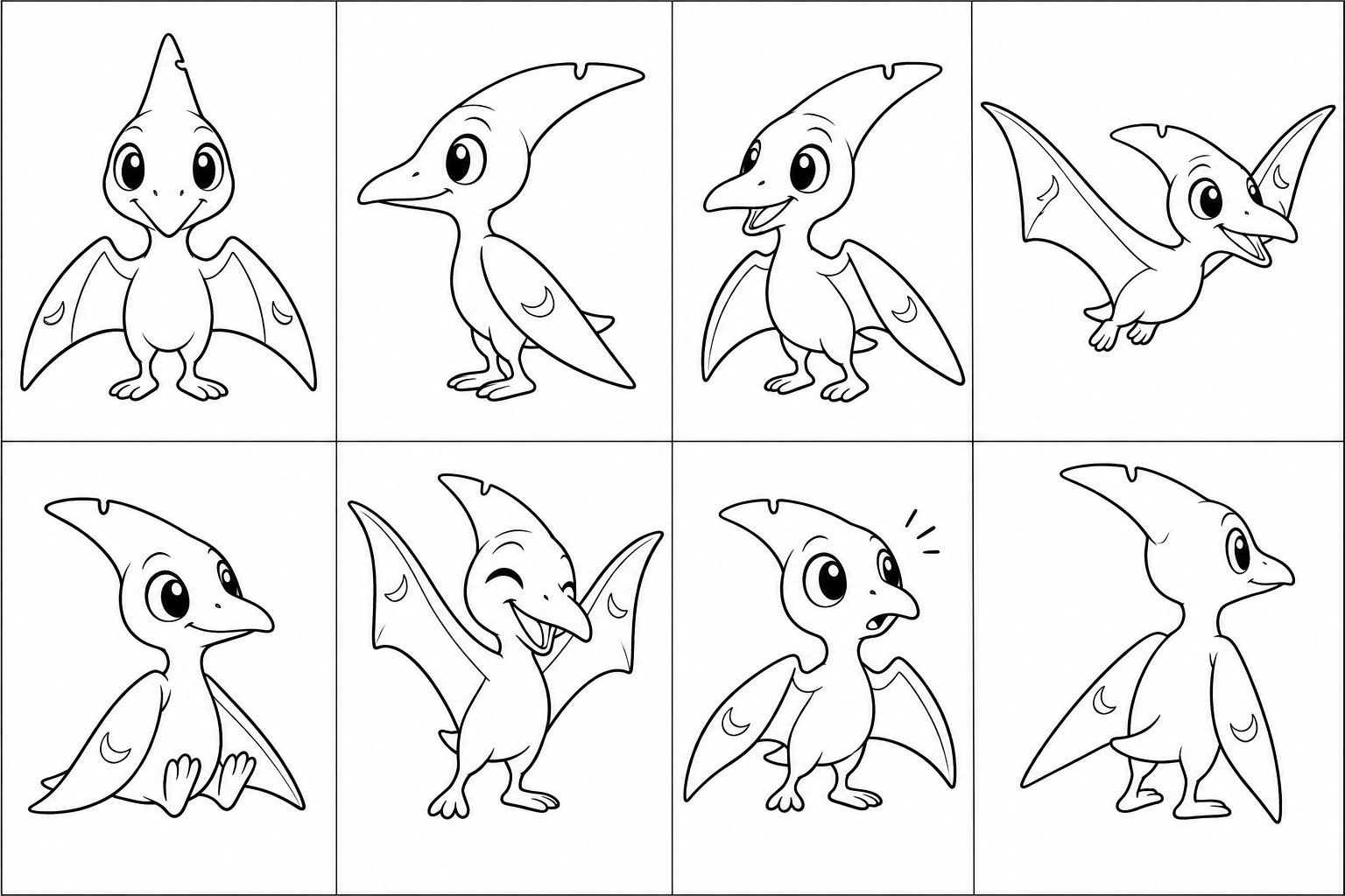 Huit dessins de Pip en noir et blanc