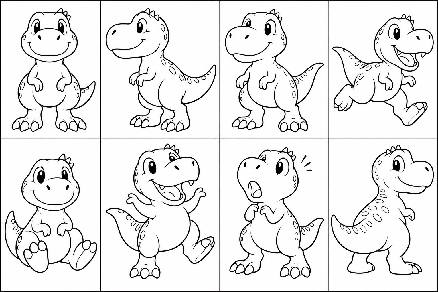 Huit dessins de Rex en noir et blanc